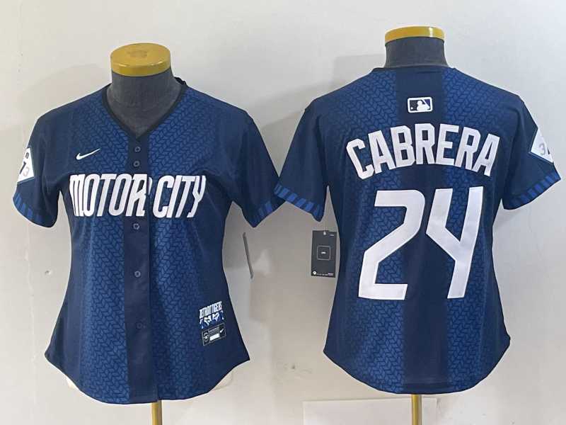 Womens Detroit Tigers #24 Miguel Cabrera Navy 2024 City Connect Cool Base Limited Stitched Jersey